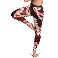 Puakenikeni Maile Lei Leggings Frangipani Red Tropical Leaves LT01 - Polynesian Pride