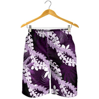 Puakenikeni Maile Lei Shorts for Men Frangipani Purple Tropical Leaves