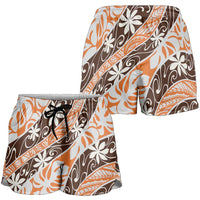 Puatou Tahiti Tiare Monstera Shorts for Women Polynesian Pattern Curve Style - Polynesian Pride