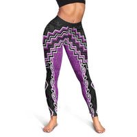 Purple Niho Taniwha Mix Poutama Leggings Unique Taniko Aotearoa - Polynesian Pride