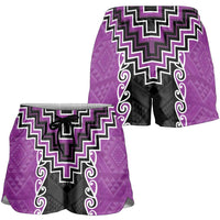 Purple Niho Taniwha Mix Poutama Shorts for Women Unique Taniko Aotearoa - Polynesian Pride