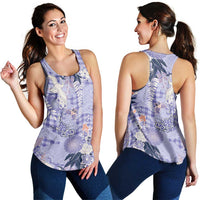 Purple Palaka Crane and Flowers Women Racerback Tank Japan Heritage Spirit - Polynesian Pride