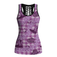 Purple Palaka Hawaii Cowboy Hollow Tank Top Puakenikeni Lei Paniolo Papale Seamless Vibes - Polynesian Pride