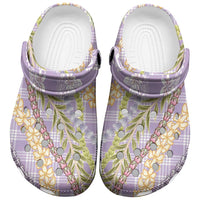 Purple Palaka Hawaii Leis Clogs Shoes - Hawaiian Plaid Elegant Tropical Vibes LT14 Purple - Polynesian Pride