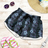 Purple Paradise Hawaii Shell Lei Shorts for Women Hawaiian Sunrise Shell Hebrew Cone Plumeria LT14 Purple - Polynesian Pride