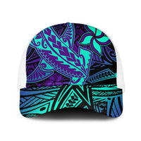 Purple Paradise Polynesian Mesh Trucker Cap Hawaiian Tribal Hammerhead Shark LT14 One Size White Purple - Polynesian Pride