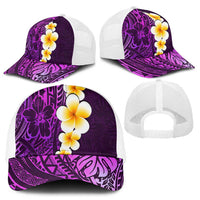 Purple Polynesia Baseball Net Cap Plumeria Tropical Leaves With Galaxy Polynesian Art - Polynesian Pride