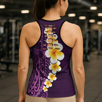 Purple Polynesia Hollow Tank Top Plumeria Tropical Leaves Galaxy Polynesian Art - Polynesian Pride