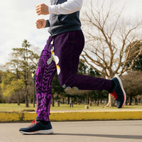 Purple Polynesia Jogger Pants Plumeria Tropical Leaves With Galaxy Polynesian Art - Polynesian Pride