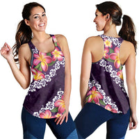 Purple Polynesia Women Racerback Tank Plumeria With Hibiscus Pattern Tropical Vibes - Polynesian Pride