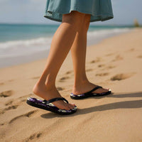 Purple Tropical Hawaii Flip Flops Seamless Monstera Plumeria Hawaiian Pattern - Polynesian Pride