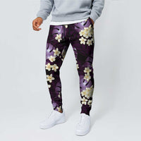 Purple Tropical Hawaii Jogger Pants Seamless Monstera Plumeria Hawaiian Pattern - Polynesian Pride