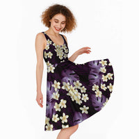 Purple Tropical Hawaii Midi Dress Seamless Monstera Plumeria Hawaiian Pattern - Polynesian Pride