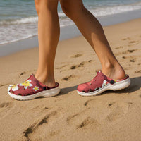 Red Banana Leaf Hawaii Clogs Shoes Lau Maia Plumeria Tropical Summer Vibes