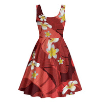 Red Banana Leaf Hawaii Midi Dress Lau Maia Plumeria Tropical Summer Vibes LT14 - Polynesian Pride