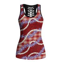 Red Hawaii Palaka Honohono Pikake Hollow Tank Top Hawaiian Orchid Lei Polynesian Pattern - Polynesian Pride