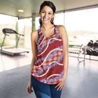 Red Hawaii Palaka Honohono Pikake Women Racerback Tank Hawaiian Orchid Lei Polynesian Pattern - Polynesian Pride