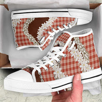 Red Hawaii Tiare and Shell Lei High Top Shoes Hawaiian Palaka Luxury Vibes LT14 Red - Polynesian Pride