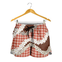 Red Hawaii Tiare and Shell Lei Shorts for Women Hawaiian Palaka Luxury Vibes LT14 - Polynesian Pride
