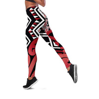 Red New Zealand Leggings Aotearoa Kowhaiwhai Mix Taniko Art LT14 Red - Polynesian Pride