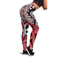 Red New Zealand Leggings Aotearoa Kowhaiwhai Mix Taniko Art LT14 - Polynesian Pride