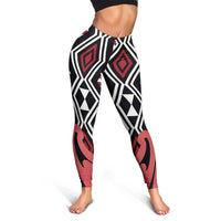 Red New Zealand Leggings Aotearoa Kowhaiwhai Mix Taniko Art LT14 - Polynesian Pride