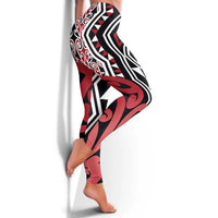 Red New Zealand Leggings Aotearoa Kowhaiwhai Mix Taniko Art LT14 - Polynesian Pride