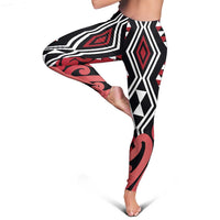 Red New Zealand Leggings Aotearoa Kowhaiwhai Mix Taniko Art LT14 - Polynesian Pride