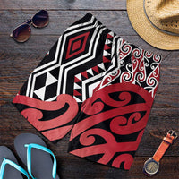 Red New Zealand Shorts for Men Aotearoa Kowhaiwhai Mix Taniko Art LT14