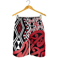 Red New Zealand Shorts for Men Aotearoa Kowhaiwhai Mix Taniko Art LT14