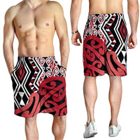 Red New Zealand Shorts for Men Aotearoa Kowhaiwhai Mix Taniko Art LT14