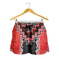 Red Niho Taniwha Mix Poutama Shorts for Women Unique Taniko Aotearoa LT01 - Polynesian Pride