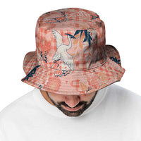 Red Palaka Crane and Flowers Bucket Hat Japan Heritage Spirit LT9 - Polynesian Pride