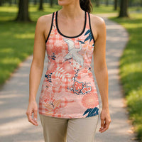 Red Palaka Crane and Flowers Hollow Tank Top Japan Heritage Spirit - Polynesian Pride