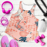 Red Palaka Crane and Flowers Women Racerback Tank Japan Heritage Spirit - Polynesian Pride