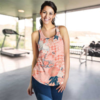 Red Palaka Crane and Flowers Women Racerback Tank Japan Heritage Spirit - Polynesian Pride