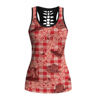 Red Palaka Hawaii Cowboy Hollow Tank Top Puakenikeni Lei Paniolo Papale Seamless Vibes - Polynesian Pride