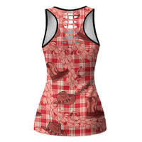 Red Palaka Hawaii Cowboy Hollow Tank Top Puakenikeni Lei Paniolo Papale Seamless Vibes - Polynesian Pride