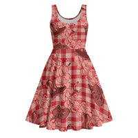 Red Palaka Hawaii Cowboy Midi Dress Puakenikeni Lei Paniolo Papale Seamless Vibes - Polynesian Pride