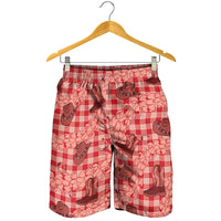 Red Palaka Hawaii Cowboy Shorts for Men Puakenikeni Lei Paniolo Papale Seamless Vibes - Polynesian Pride