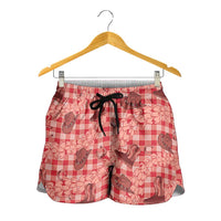 Red Palaka Hawaii Cowboy Shorts for Women Puakenikeni Lei Paniolo Papale Seamless Vibes - Polynesian Pride