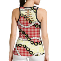 Red Palaka Hawaii Hollow Tank Top Kukui Nut Pikake Lei Hawaiian Tapa Pattern - Polynesian Pride