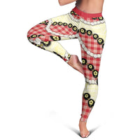 Red Palaka Hawaii Leggings Kukui Nut Pikake Lei Hawaiian Tapa Pattern - Polynesian Pride