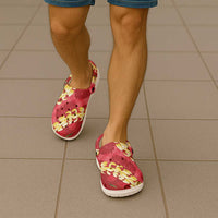 Red Palaka Hawaii Mele Kalikimaka Clogs Shoes Ohia Lehua Monstera Puakenikeni Lei - Polynesian Pride