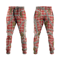 Red Palaka Hawaii Mele Kalikimaka Jogger Pants Ohia Lehua Shell Leis Funny Gingerbread Santa - Polynesian Pride