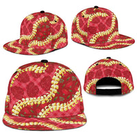 Red Palaka Hawaii Mele Kalikimaka Snapback Cap Ohia Lehua Monstera Puakenikeni Lei - Polynesian Pride