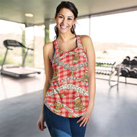 Red Palaka Hawaii Mele Kalikimaka Women Racerback Tank Ohia Lehua Shell Leis Funny Gingerbread Santa - Polynesian Pride