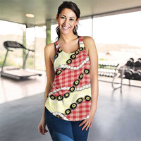 Red Palaka Hawaii Women Racerback Tank Kukui Nut Pikake Lei Hawaiian Tapa Pattern - Polynesian Pride