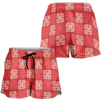 Red Palaka Quilt Hawaii Shorts for Women Traditional Hawaii-plaid Pattern - Polynesian Pride