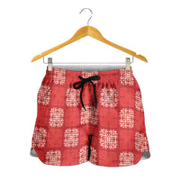Red Palaka Quilt Hawaii Shorts for Women Traditional Hawaii-plaid Pattern - Polynesian Pride